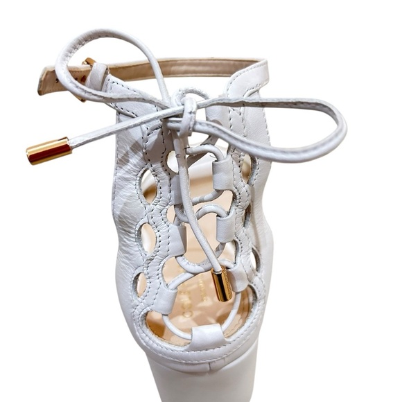 Cole Haan Grand OS off White Block Heel Sandals lace up detail ankle strap 8 - Picture 7 of 11